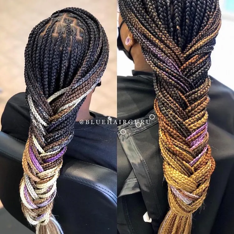 Fishtail Braid on Box Braids