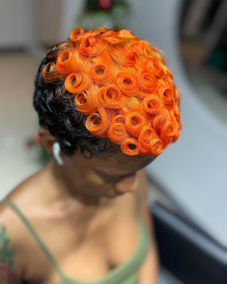 Neon Orange pixie cut hairstyles